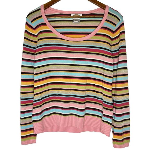 Talbots Pink Pastel Color Striped Pull Over Long Sleeve Sweater Large Women’s - Picture 1 of 12